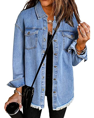 Roskiky Y2K Jacke Übergangsjacke Damen Frühling Jeansjacke Damen Stretch Jacken Damen Jeansjacke Damen Große Größen Wellenblau XL von Roskiky
