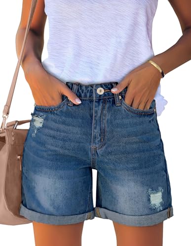Roskiky Zerrissene Jeans Damen Kurze Jeans Hose Damen Nach der Dämmerung Blau L von Roskiky
