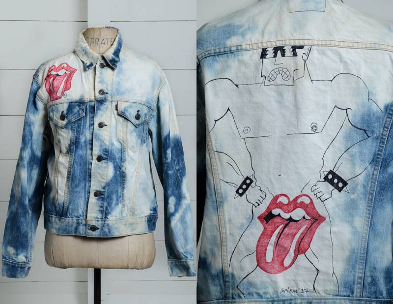 1970Er Jahre Levis Bleach Wash Jeansjacke Rolling Stones Hand Gezeichnete Punkjacke von RoslynTrading