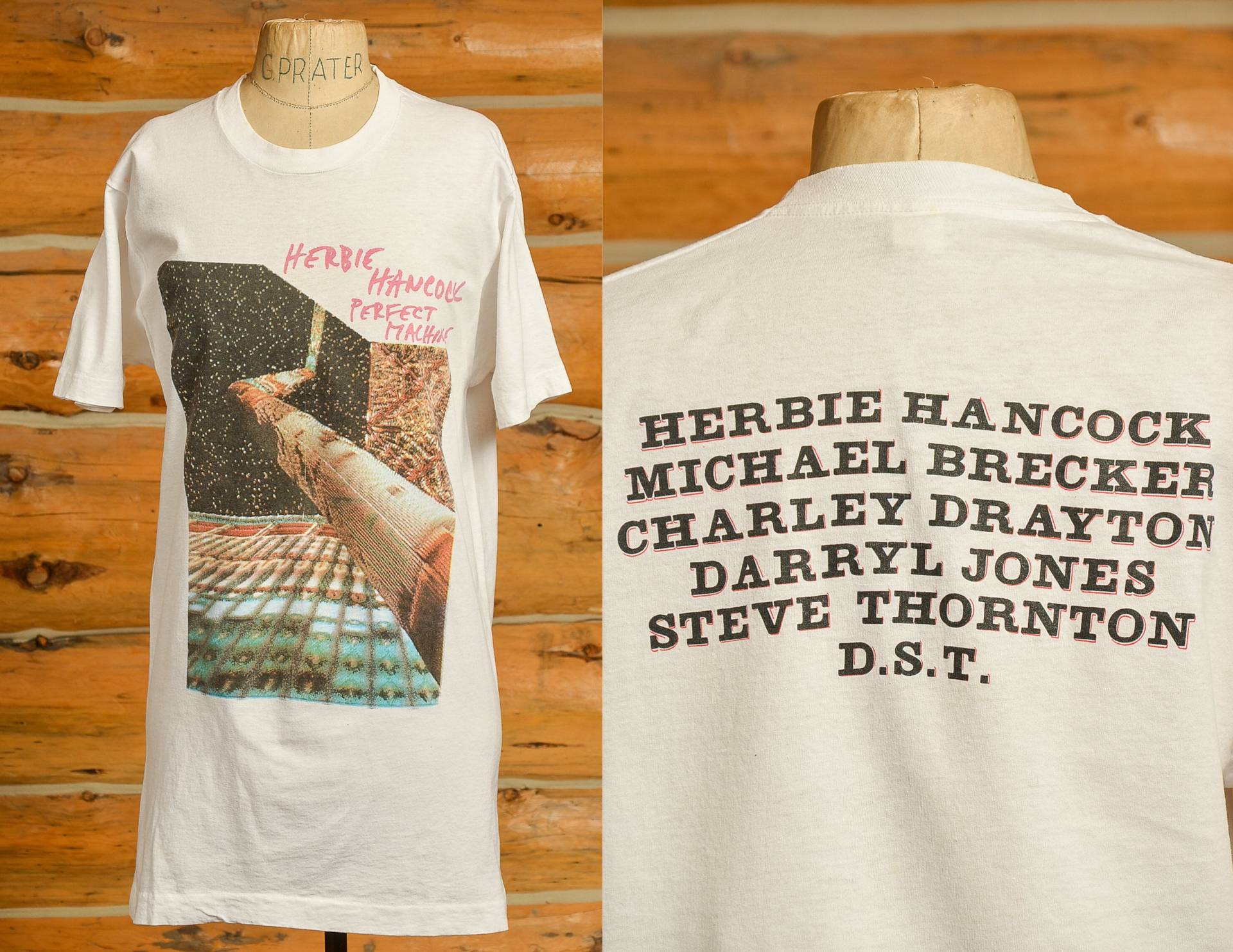 1980Er Jahre Herbie Hancock Perfect Machine Album Promo Weißes Baumwoll-T-Shirt von RoslynTrading
