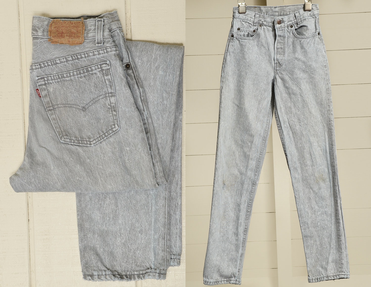 1980S Levis 701 Grau Acid Wash Made in Usa Button Fly Denim Jeans 27 X 31 von RoslynTrading