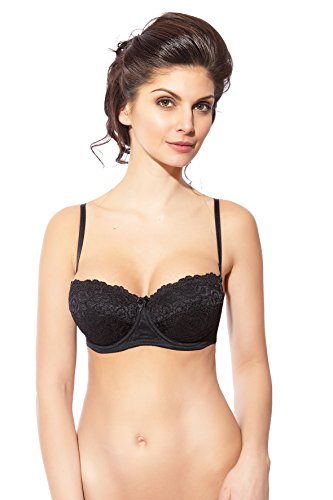 Rosme Lingerie Balconette-BH mit Abnehmbaren Trägern für Damen, Kollektion Grand, Schwarz, Größe 75D von Rosme