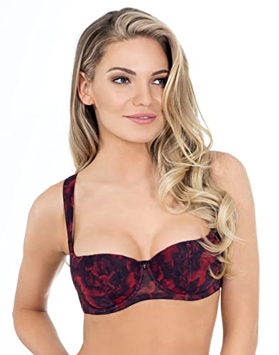 Rosme Lingerie Balconette-BH mit gepolsterten Trägern für Damen, Kollektion Winter Palace, Schwarz/Rot, Größe 80B von Rosme