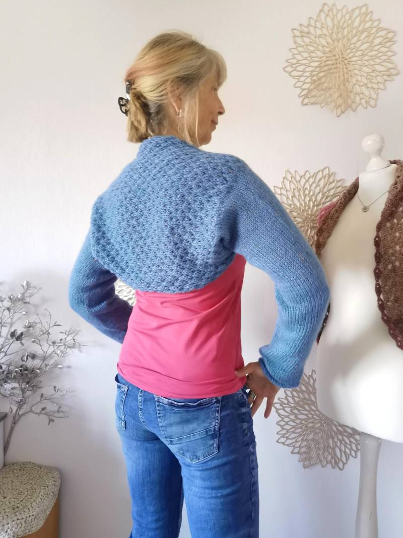 Ärmelschal Jeans Blau, Gestrickter Wickelschal, Damen Bolero, Yoga Kleidung Für Frauen, Festival Shrug, Strickjacke Strickweste von RosnicDesign