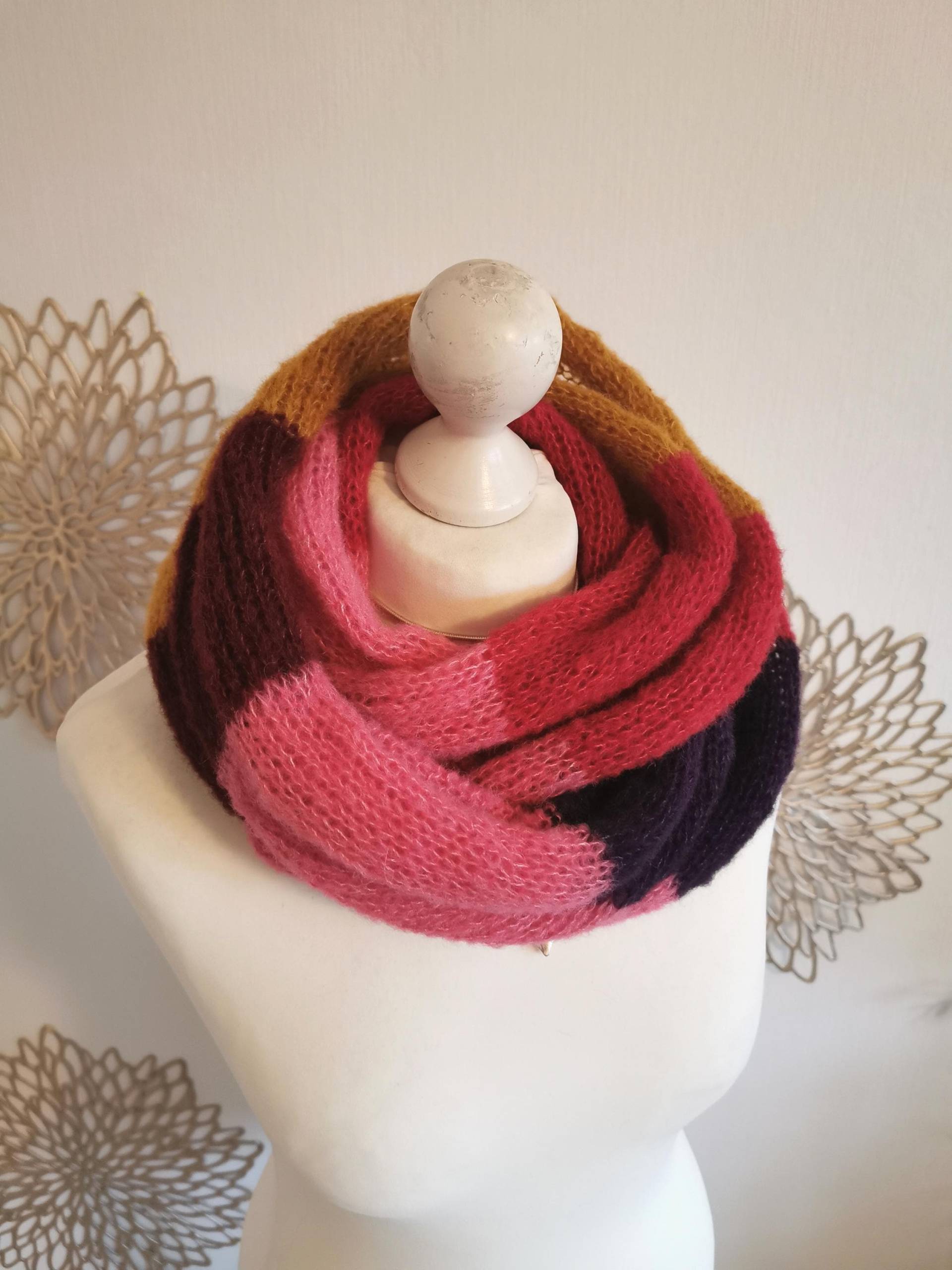 Alpaka Seide Loop Wolke Color Blocking, Loopschal, Damen Loop, Feiner Strickloop Damen, Frühlings Schal Herbst Strick Geschenk Rot Alpaka Seide Loop Wolke Color Blocking, Loopschal, Damen Loop, Feiner Strickloop Damen, Frühlings Schal Herbst Strick Geschenk Rot von RosnicDesign