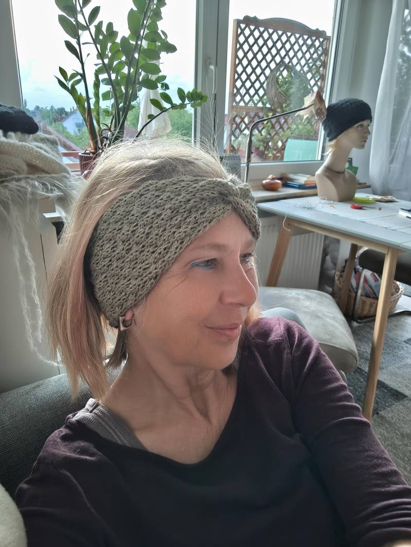 Gestricktes Stirnband Für Damen Grau Khaki Knoten Stirnband, Haarband Aus Viskose Leinen Frühjahr Herbst Sommer Turban von RosnicDesign
