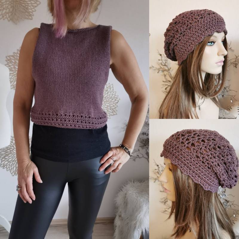 Kaschmir Strick Top, Beanie Damen Pullunder Lila Mauve, Grobstrick Ethno Tank Top, Rosnic Handstrick, Cropped Gestrickter von RosnicDesign