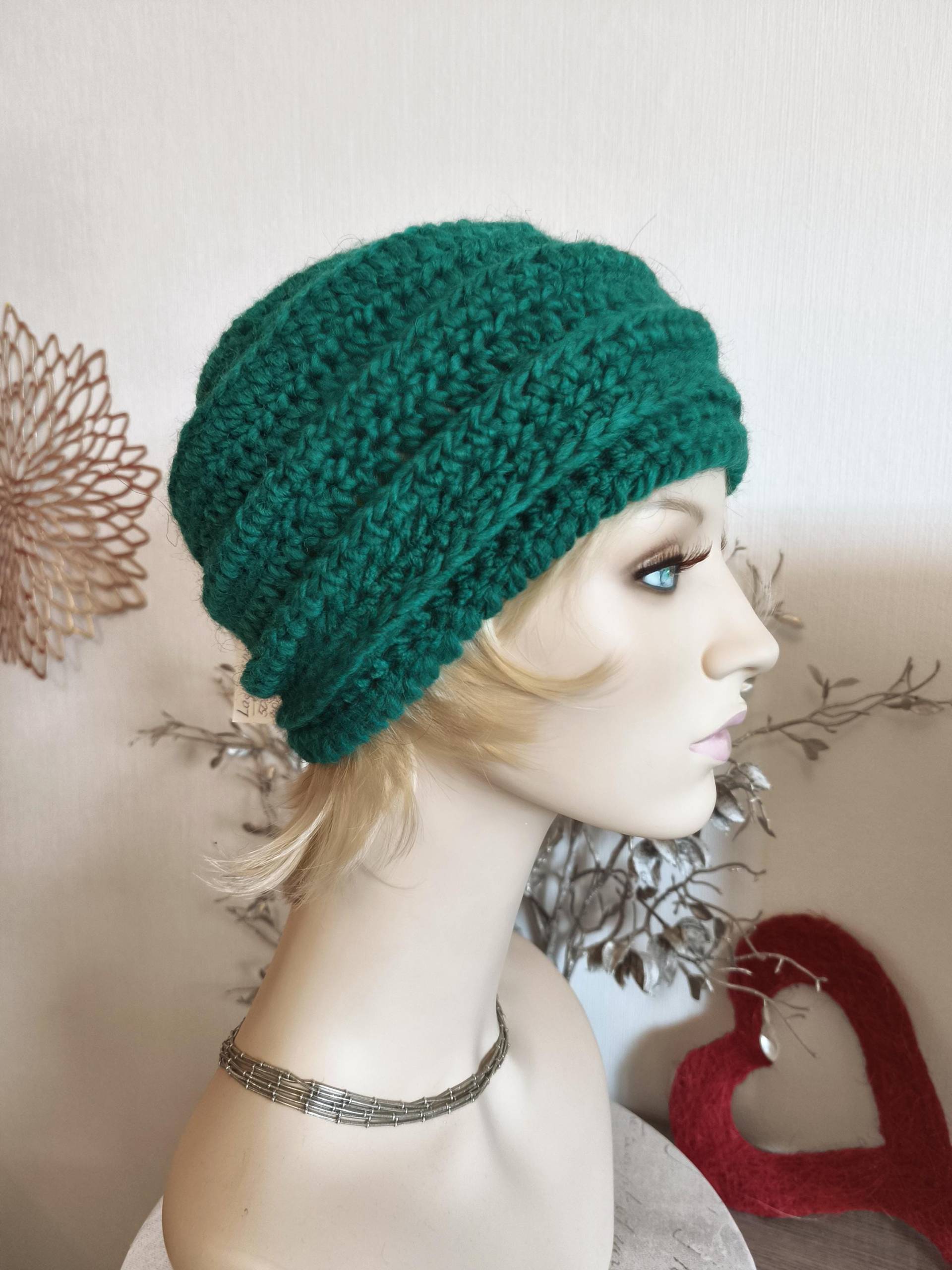 Warme Winter Mütze, Damen Hut Grün Gehäkelte Damenmütze, Herbst Strickmütze, Bohomütze, Wintermütze Wollhut, Filzhut von RosnicDesign