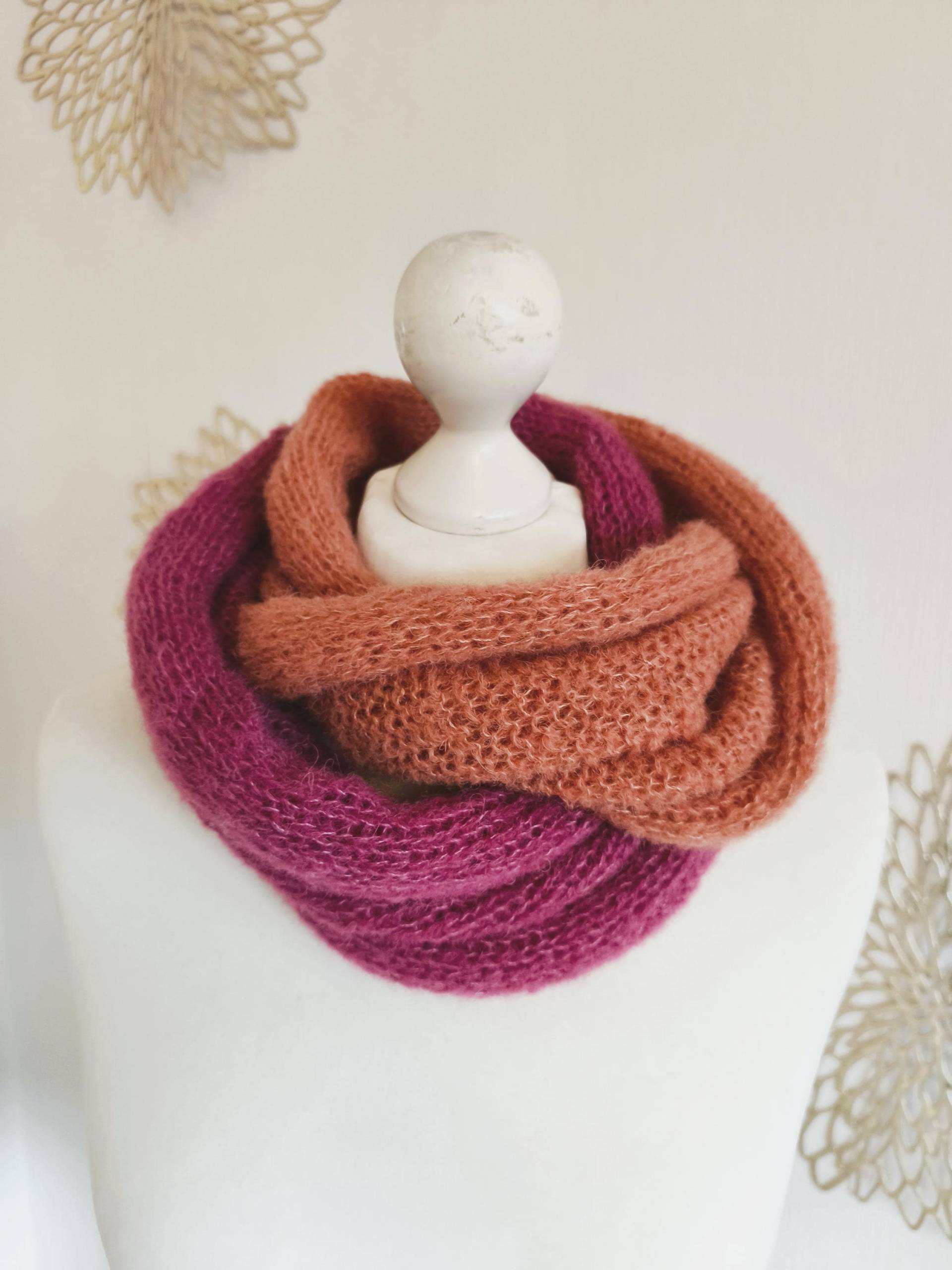 Zweifarbiger Loopschal, Damen Schal Aus Alpaka Seide, Gestrickter Loop, Strickstola, Große Farbauswahl, Kleines Halstuch Rundschal, Buff von RosnicDesign