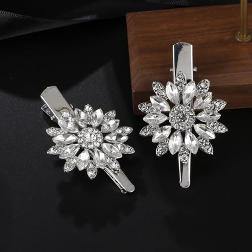 2 Stück Strass Haarspangen Silber Braut Haarschmuck Kristall Haarspange Haarnadeln Eleganter Blattnadeln Slide Stil Kopfbedeckung für Brautschmuck Party Frauen Damen Mädchen Hochzeit von Rosojodg