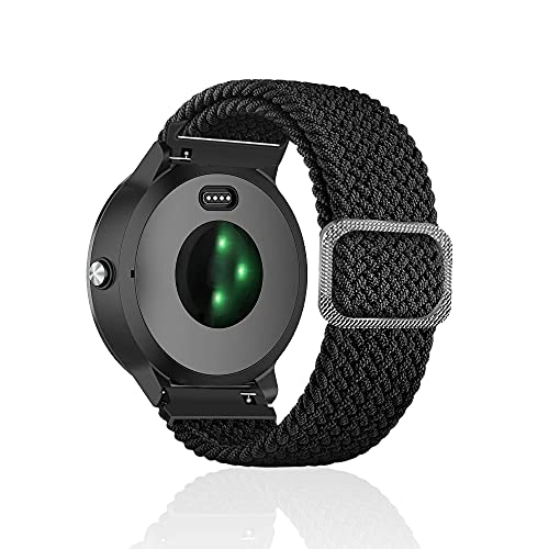 Rosok 20mm Woven Nylon Armband Kompatibel mit Garmin Venu 2 Plus / Garmin Approach S42 / vivoactive 3 music, für Damen Herren Einstellbare und Elastizität Atmungsaktive Sportbänder - Schwarz von Rosok