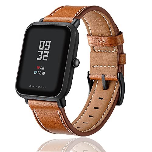 Rosok 20mm Leder Armband Kompatibel mit Amazfit GTR Mini/GTS 4 /GTS 4 Mini/GTS 3 /GTS 2 Mini/GTS 2 /GTS 2e /GTS/GTR 42mm, Lederarmband mit Herren & Damen für Amazfit Bip 3 /Bip 3 Pro - Braun von Rosok