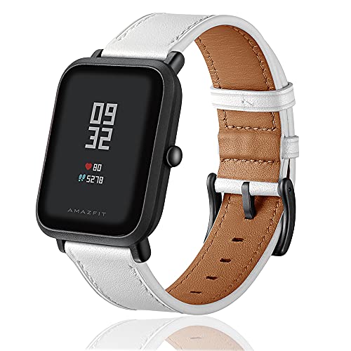 Rosok 20mm Leder Armband Kompatibel mit Amazfit GTR Mini/GTS 4 /GTS 4 Mini/GTS 3 /GTS 2 Mini/GTS 2 /GTS 2e /GTS/GTR 42mm, Lederarmband mit Herren & Damen für Amazfit Bip 3 /Bip 3 Pro - Weiß von Rosok