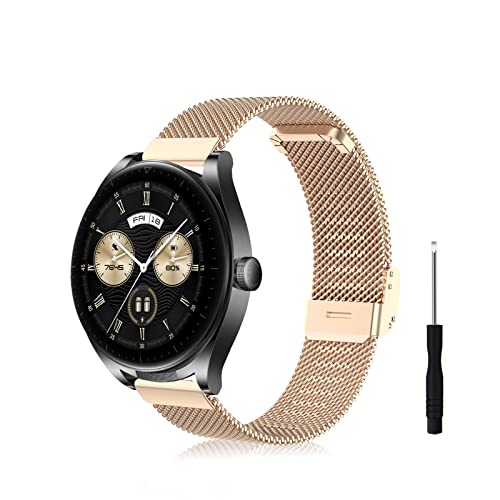 Rosok Ersatz Armband Kompatibel mit 22mm Huawei Watch Buds/Huawei Watch GT 3 Pro 46mm/Huawei Watch 3/Huawei Watch 3 Pro, Edelstahl Ersatzarmband Mesh Metall Uhrenarmband - Roségold von Rosok