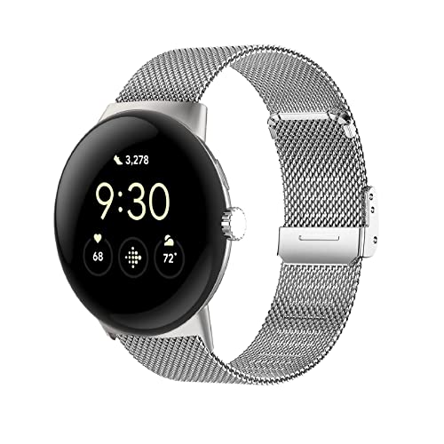 Rosok Ersatz Armband Kompatibel mit Google Pixel Watch, Mesh Gewebte Edelstahl Metall Uhrenarmband Ersatzband für Google Pixel Watch - Silber von Rosok