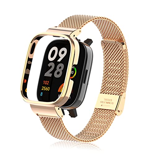 Rosok Ersatz Armband Kompatibel mit Xiaomi Redmi Watch 3 Gewebte Edelstahl Uhrenarmband Mesh Metall Handgelenk Verstellbarer Ersatzarmband Damen Herren für Xiaomi Redmi Watch 3 -Roségold von Rosok