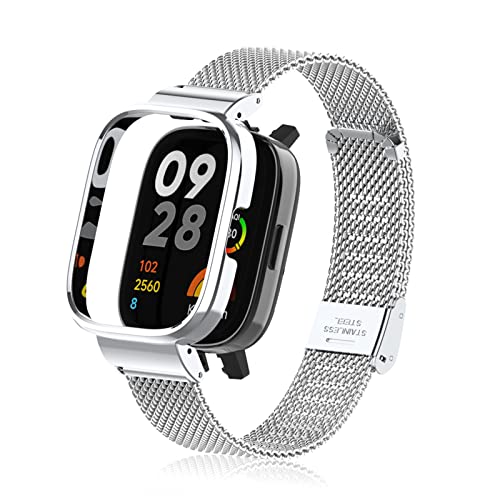 Rosok Ersatz Armband Kompatibel mit Xiaomi Redmi Watch 3 Gewebte Edelstahl Uhrenarmband Mesh Metall Handgelenk Verstellbarer Ersatzarmband Damen Herren für Xiaomi Redmi Watch 3 -Silber von Rosok