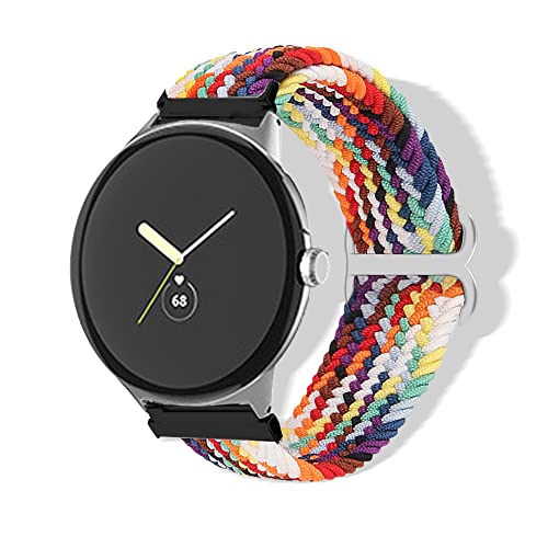 Rosok Woven Nylon Armband Kompatibel mit Google Pixel Watch/Pixel Watch 2, für Damen Herren Einstellbare und Elastizität Atmungsaktive Sportbänder für Google Pixel Watch 2- Regenbogenfarbe von Rosok