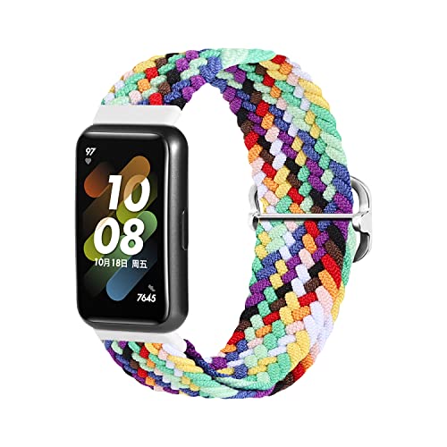 Rosok Woven Nylon Armband Kompatibel mit HUAWEI Band 7, für Damen Herren Einstellbare und Elastizität Atmungsaktive Sportbänder für HUAWEI Band 7 - Regenbogenfarbe von Rosok