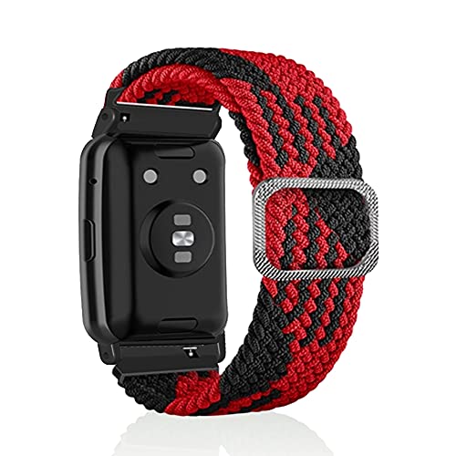 Rosok Woven Nylon Armband Kompatibel mit Huawei Watch Fit/Huawei Watch Fit New, für Damen Herren Einstellbare und Elastizität Atmungsaktive Sportbänder für Huawei Watch Fit Elegant - Rot Schwarz von Rosok