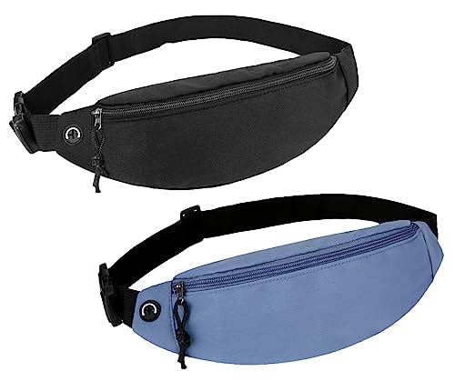 Bauchtaschen für Damen und Herren, wasserdichte Umhängetasche, Gürteltasche für Reisen, Wandern, Radfahren, 2er Pack Schwarz + Blau, Medium von Rosoz