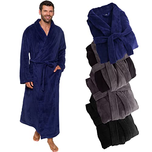 Ross Michaels Herren-Bademantel aus Plüsch, groß und groß, langer Fleece-Bademantel mit Taschen, Geschenk für Männer und Jugendliche, Black, Large-X-Large von Ross Michaels