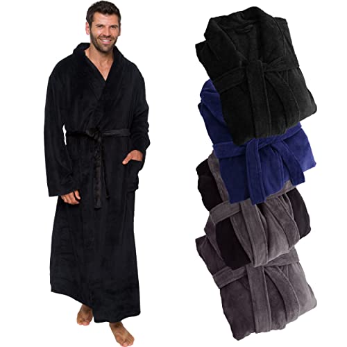 Ross Michaels Herren-Bademantel aus Plüsch, groß und groß, langer Fleece-Bademantel mit Taschen, Geschenk für Männer und Jugendliche, Black, XX-Large von Ross Michaels