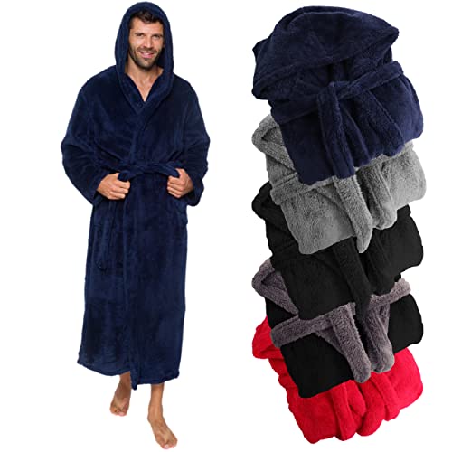 Ross Michaels Herren-Bademantel mit Kapuze, groß, lang, Plüsch-Fleece, mit Kapuze und Taschen, Geschenk für Herren und Jugendliche, Marineblau, Large-X-Large von Ross Michaels