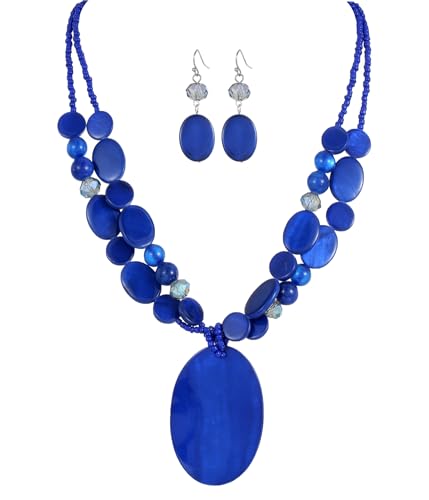Rosslyons Halskette mit großem, ovalem Anhänger für Damen, doppelsträngig, bunte Perlen, Statement-Halskette und Ohrringe, Modeschmuck, Geschenke, Large, Muschel, Kein edelstein Rosslyons Halskette mit großem, ovalem Anhänger für Damen, doppelsträngig, bunte Perlen, Statement-Halskette und Ohrringe, Modeschmuck, Geschenke, Large, Muschel, Kein edelstein von Rosslyons