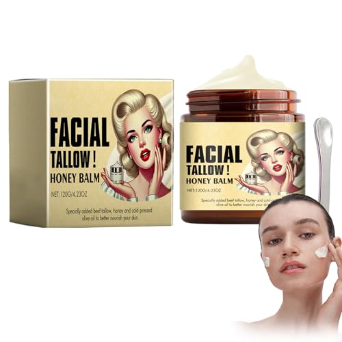 Rostblant 120g Talg-Feuchtigkeitscreme,Ein Löffel zum Schöpfen der Sahne liegt bei, Talg Bio für Hautpflege, Feuchtigkeitscreme für Gesicht und Körper, Rindertalg Honig Balsam Creme von Rostblant