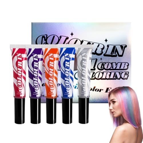 Rostblant 5 Stück Temporäre Haarfarbe Kamm Set,Haarkreiden für Mädchen, Sofort Haarfarbe Farbstoff, Sofort Farbstoff Temporäre Haar Wimperntusche für Mädchen & Frauen von Rostblant