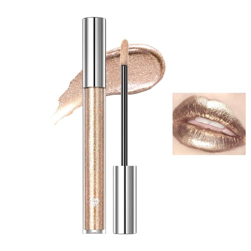 Rostblant Liquid Eyeshadow,Liquid Metallic Eyeshadows,Diamant Shiny Lip Gloss Diamant Perlglanz Lip Glaze wasserfester, bunter, diamantschimmernder Lipgloss für Frauen,helles Gold von Rostblant