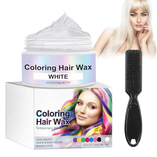 Rostblant Temporäre Haarfarbe Wachs,Wird mit einer Bürste für fettiges Haar geliefert, Haarwachs Temporäres Haarfarbe Wachs, Waschbares Pflanzenformel Mattes Natürliches Buntes Haarwachs（weiß） von Rostblant