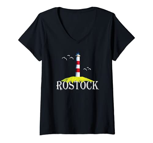 Damen Rostock Hansestadt Rostocker Rostockerin Leuchtturm Rostock T-Shirt mit V-Ausschnitt von Rostock Möwe Ostsee Urlaub Geschenkidee