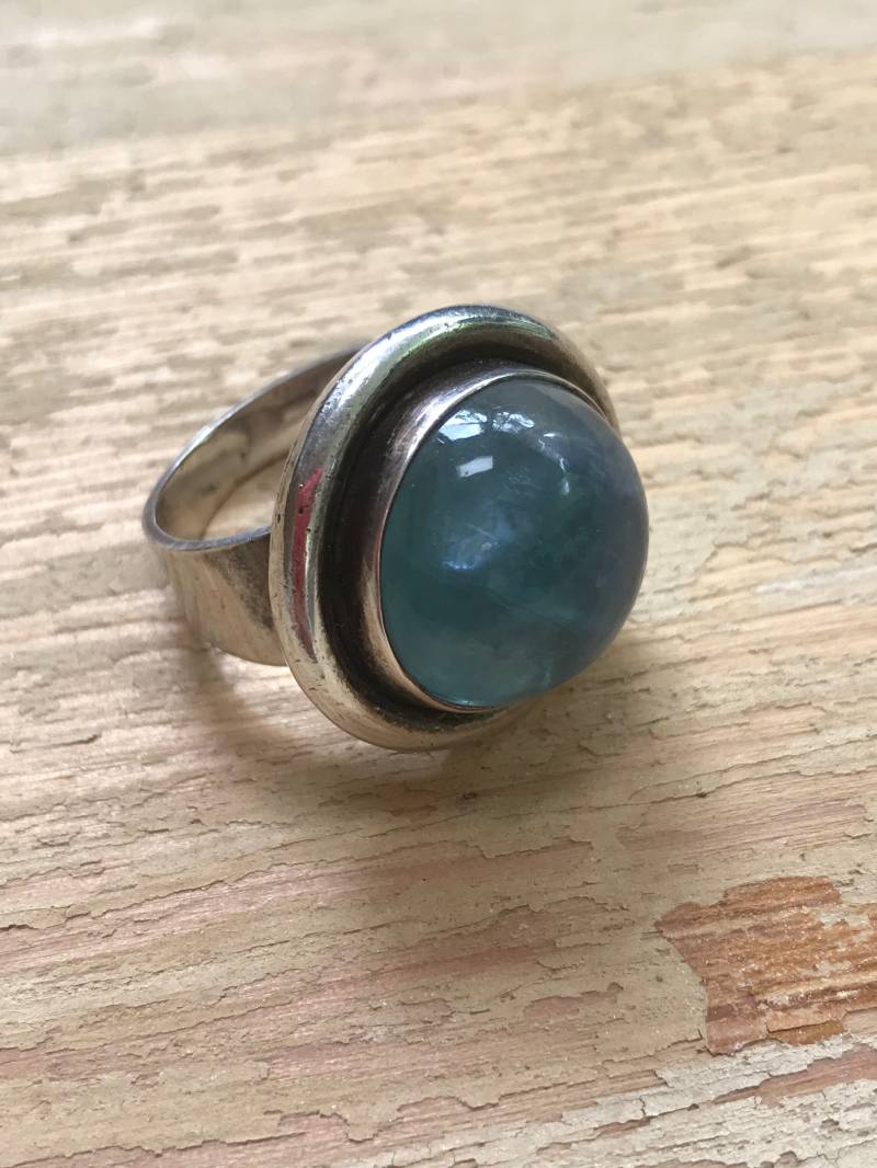 Vintage Retro Fluorit Ring Lünette in Sterling Silber Gefasst Vintage Retro Fluorit Ring Lünette in Sterling Silber Gefasst von RosyBirdBoutique