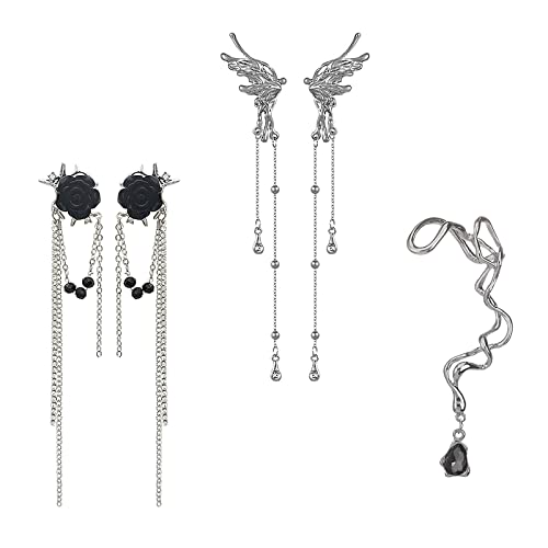 3 Modelle Ohrringe, RosyFate Damen Kristall Ohrclips, Silber Diamant Quaste Ohrringe, Gefälschter Knorpelohrring, Lange Strass Quasten Ohrringe, Quaste Ohrclips Clip, Nicht Piercing Ohrklemme von RosyFate