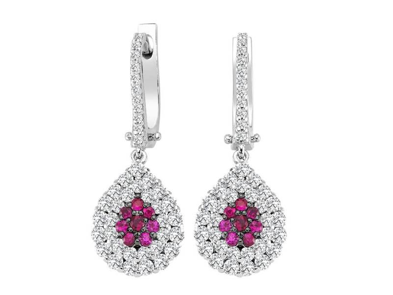 18K Weißgold Rubin Und Diamant Tropfen Ohrringe 18K Weißgold Rubin Und Diamant Tropfen Ohrringe von RosyLabDiamonds