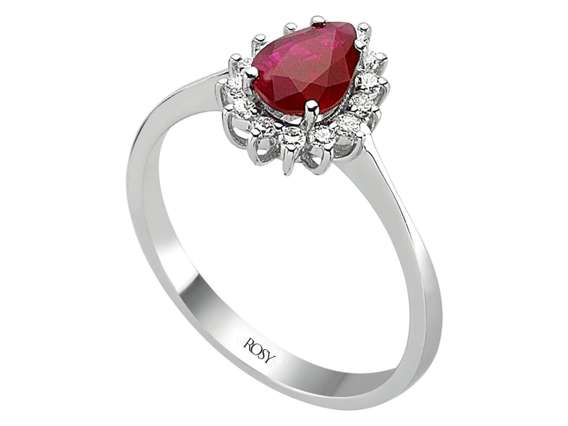 Pear Ruby Halo Ring - 14K Weißgold, Lab-Grown Diamant von RosyLabDiamonds