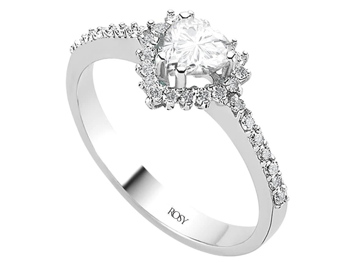 Herz Weißer Topas Ring Lab-Grown Diamant Halo, 14K Weißgold von RosyLabDiamonds