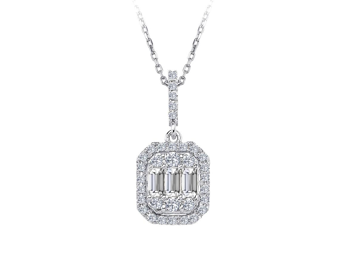 Im Labor Gewachsene Baguette & Rund Diamant Anhänger Halskette in 14K Weißgold - 0, 43 Ct Gesamt von RosyLabDiamonds