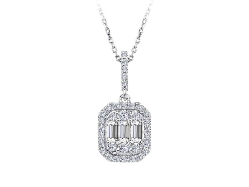 Im Labor Gewachsene Baguette & Rund Diamant Anhänger Halskette in 14K Weißgold - 0, 43 Ct Gesamt von RosyLabDiamonds