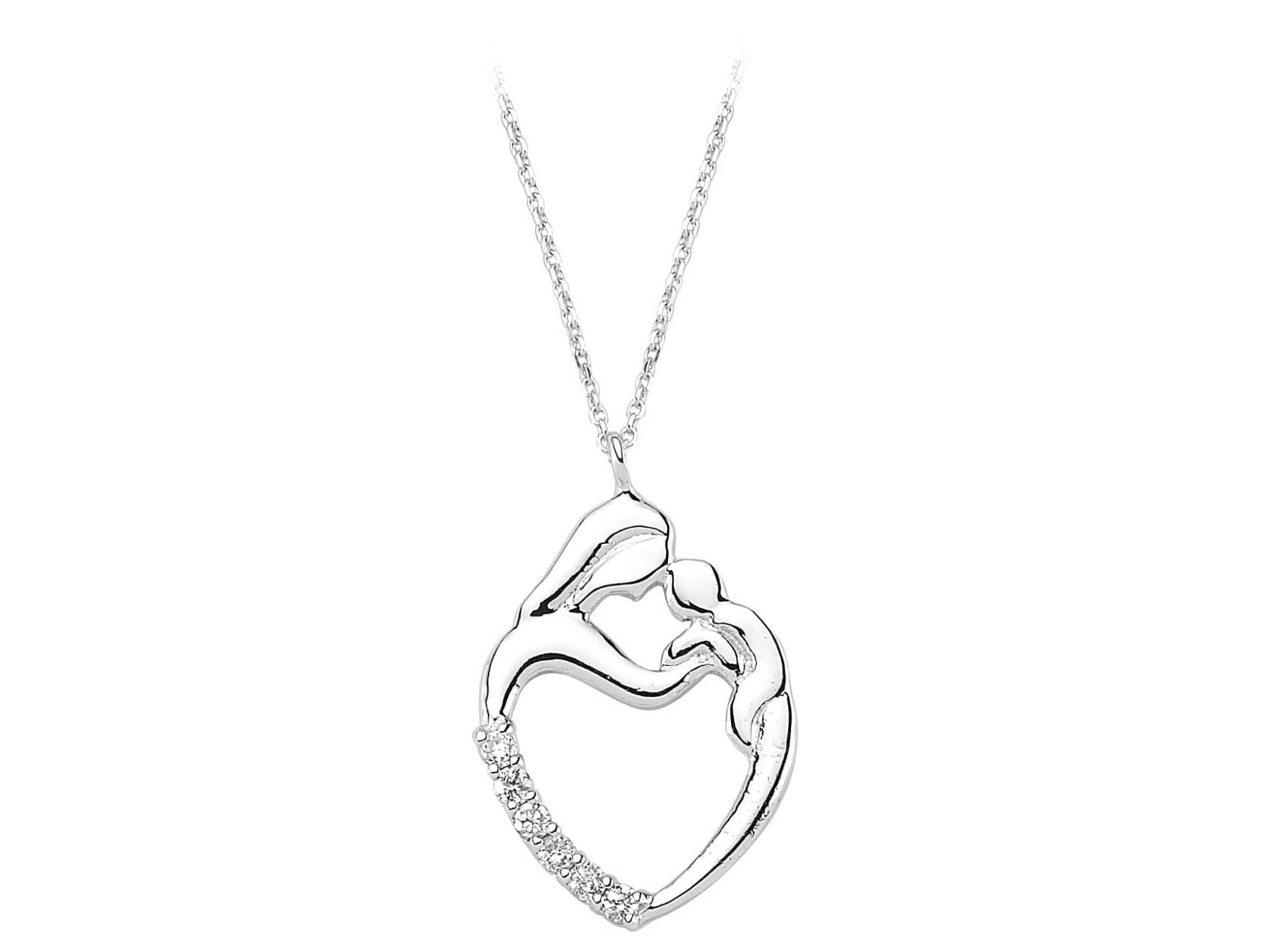 Im Labor Gewachsene Diamant Mutter Und Kind Herz Anhänger Halskette in 3K Weißgold - 0.06 Ct von RosyLabDiamonds