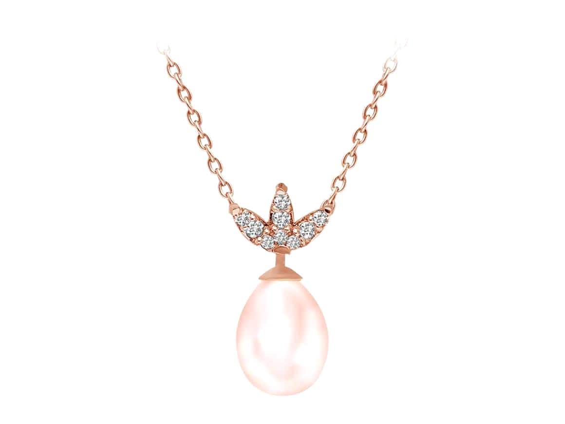 Rosa Tropfenperlenanhänger Mit Im Labor Gewachsenen Diamanten in 14K Roségold - 6, 23 Ct Perle & 0, 11 von RosyLabDiamonds