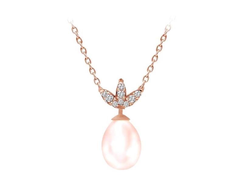 Rosa Tropfenperlenanhänger Mit Im Labor Gewachsenen Diamanten in 14K Roségold - 6, 23 Ct Perle & 0, 11 Rosa Tropfenperlenanhänger Mit Im Labor Gewachsenen Diamanten in 14K Roségold - 6, 23 Ct Perle & 0, 11 von RosyLabDiamonds