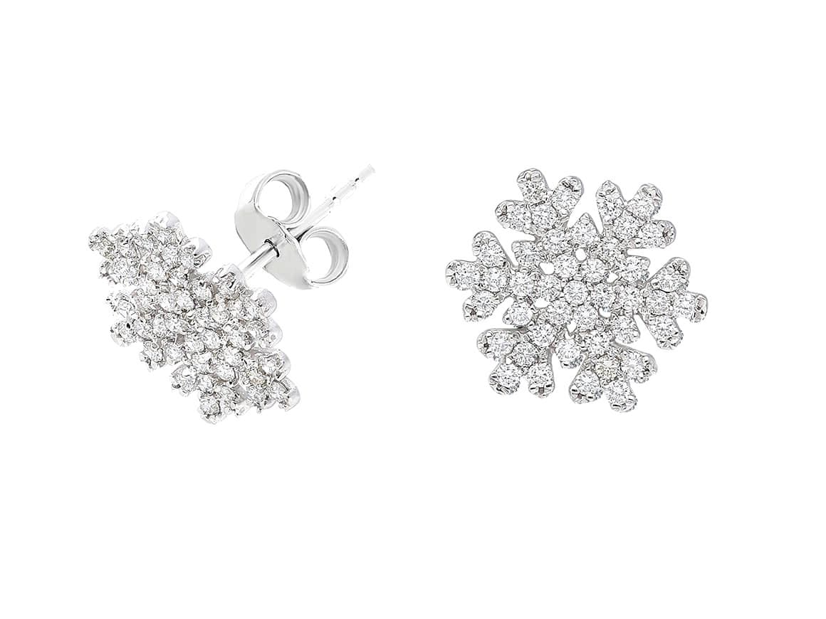 Schneeflocken-Ohrstecker Mit 86 Handgefertigten Diamanten in 585Er Weißgold - Winter Diamond Jewelry von RosyLabDiamonds