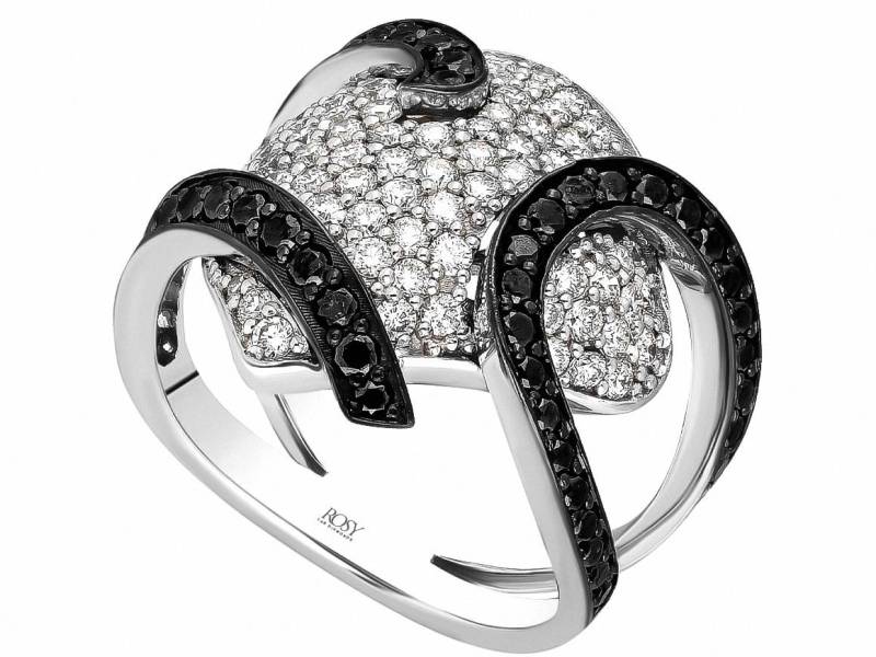 Schwarzer Und Weißer Diamantring - 1.81 Karat Diamanten Im Labor Gewachsen in 585 Gold, Mutiger Statement-Schmuck von RosyLabDiamonds