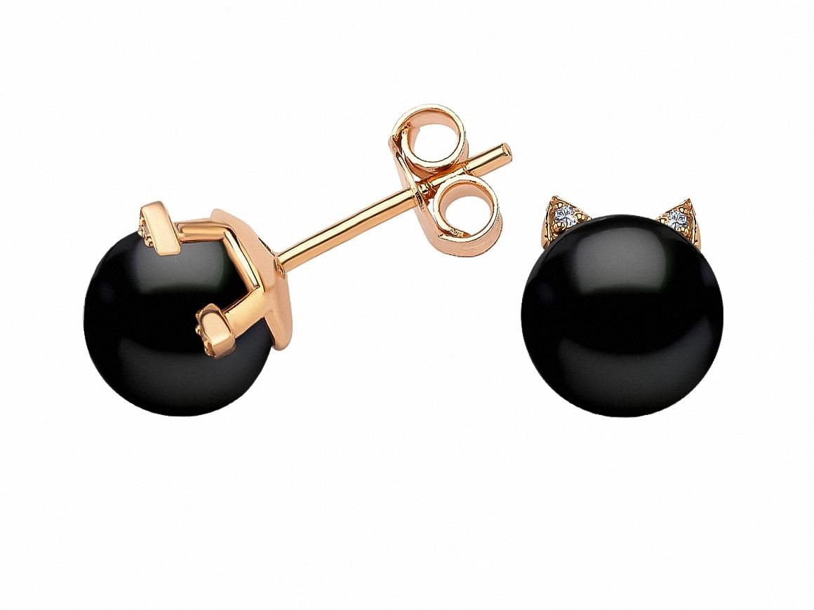 Tahiti Perlen Katzen Ohrstecker Diamant Akzent, 8K Roségold von RosyLabDiamonds