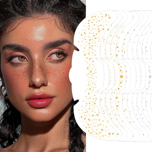 Rosymormor 12 Stück Glitzer-Sommersprossen-Tattoos, temporäre Make-up-Patches Funkelnde Künstliche Sommersprossen Gesichtsaufkleber für Frauen Festivals Party Cosplay Kosmetik Halloween Weihnachte von Rosymormor