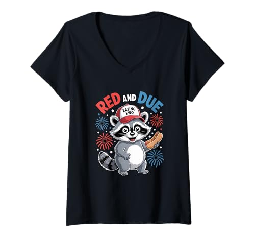 Damen Rot, Weiß und lustiger Waschbär 4. Juli T-Shirt mit V-Ausschnitt Damen Rot, Weiß und lustiger Waschbär 4. Juli T-Shirt mit V-Ausschnitt von Rot weiß und fehlerfreier Waschbär