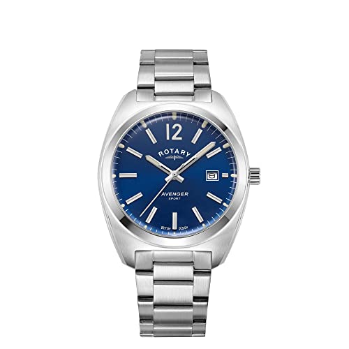 Rotary Herren Quartz Armbanduhr, 38.50mm GehäusegröÃŸe mit blau analog Zifferblatt und Silber Metallarmband Armband GB05480/05 von Rotary